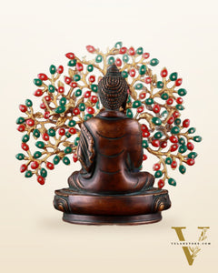 Brass Antique Finish Buddha & Handcrafted Kalpavriksha Tree