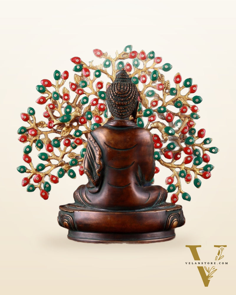 Brass Antique Finish Buddha & Handcrafted Kalpavriksha Tree