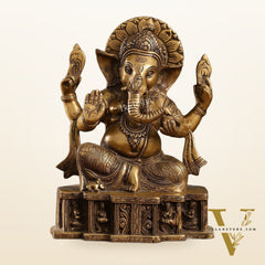 Brass Antique Finish Lord Ganesha Statue | 12-inch