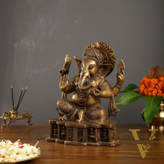 Brass Antique Finish Lord Ganesha Statue | 12-inch