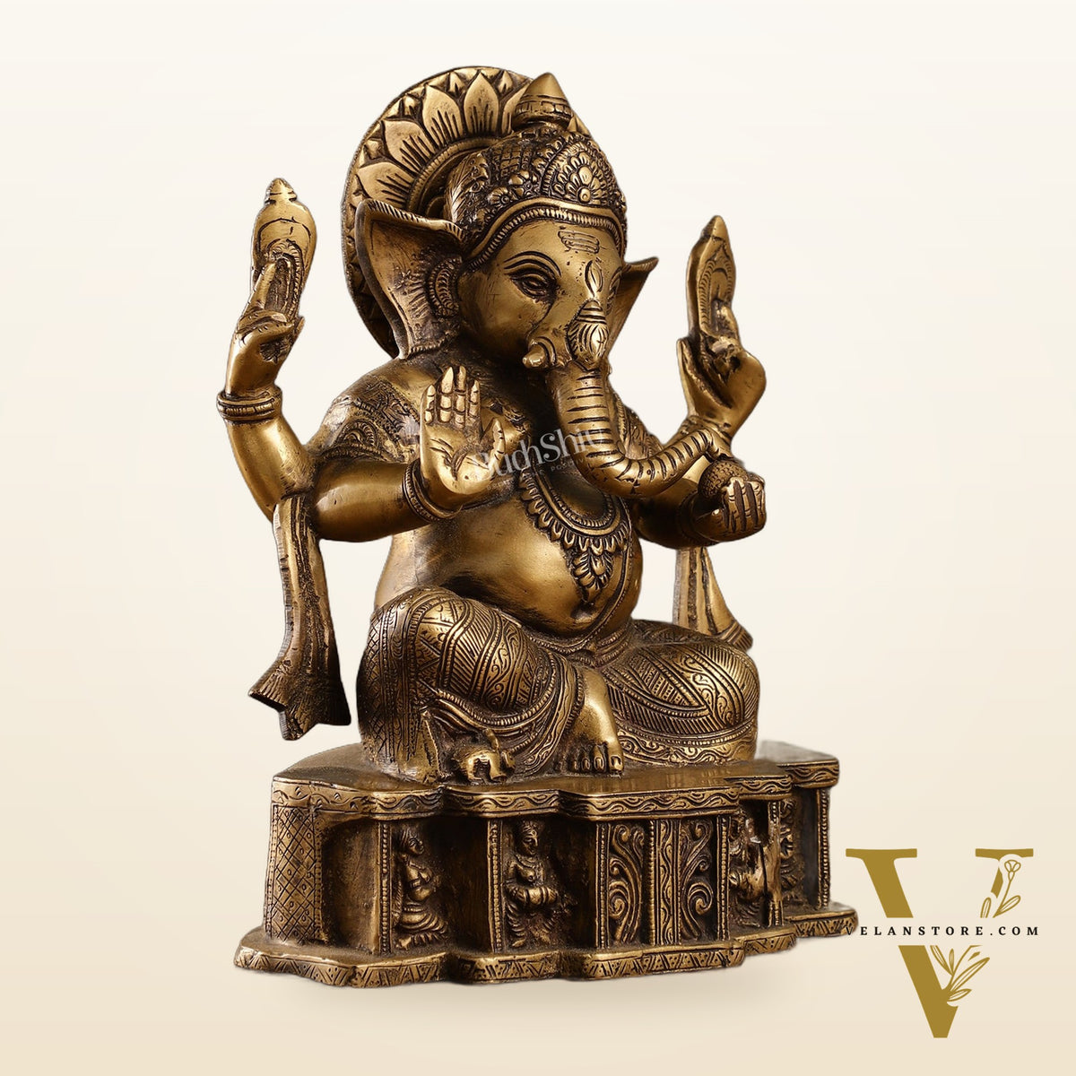 Brass Antique Finish Lord Ganesha Statue | 12-inch