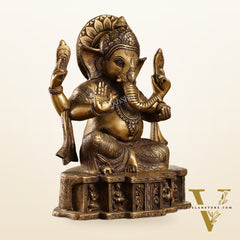 Brass Antique Finish Lord Ganesha Statue | 12-inch