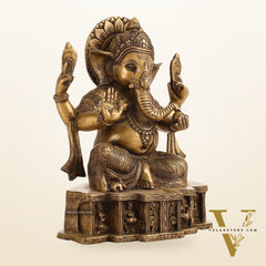 Brass Antique Finish Lord Ganesha Statue | 12-inch