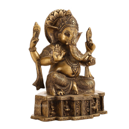 Brass Antique Finish Lord Ganesha Statue | 12-inch
