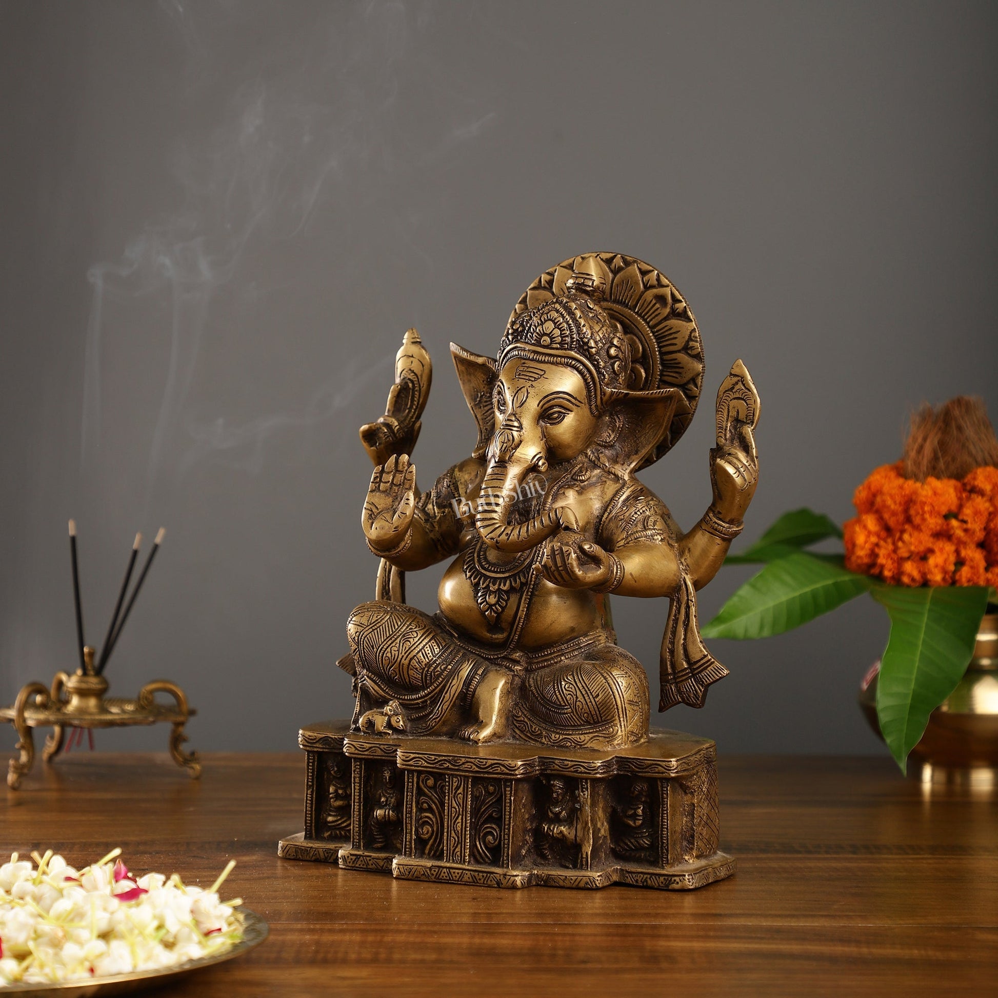 Brass Antique Finish Lord Ganesha Statue | 12-inch
