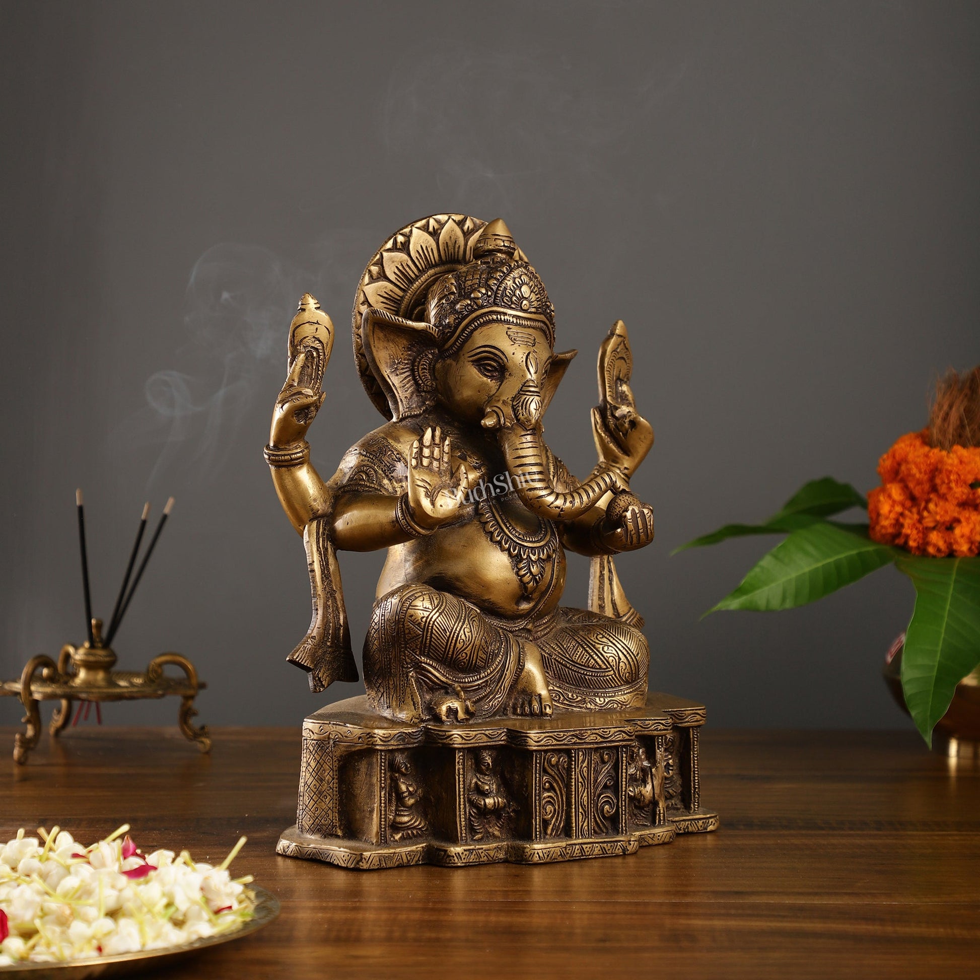 Brass Antique Finish Lord Ganesha Statue | 12-inch