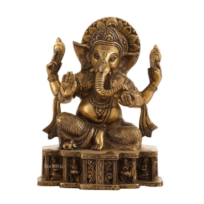 Brass Antique Finish Lord Ganesha Statue | 12-inch