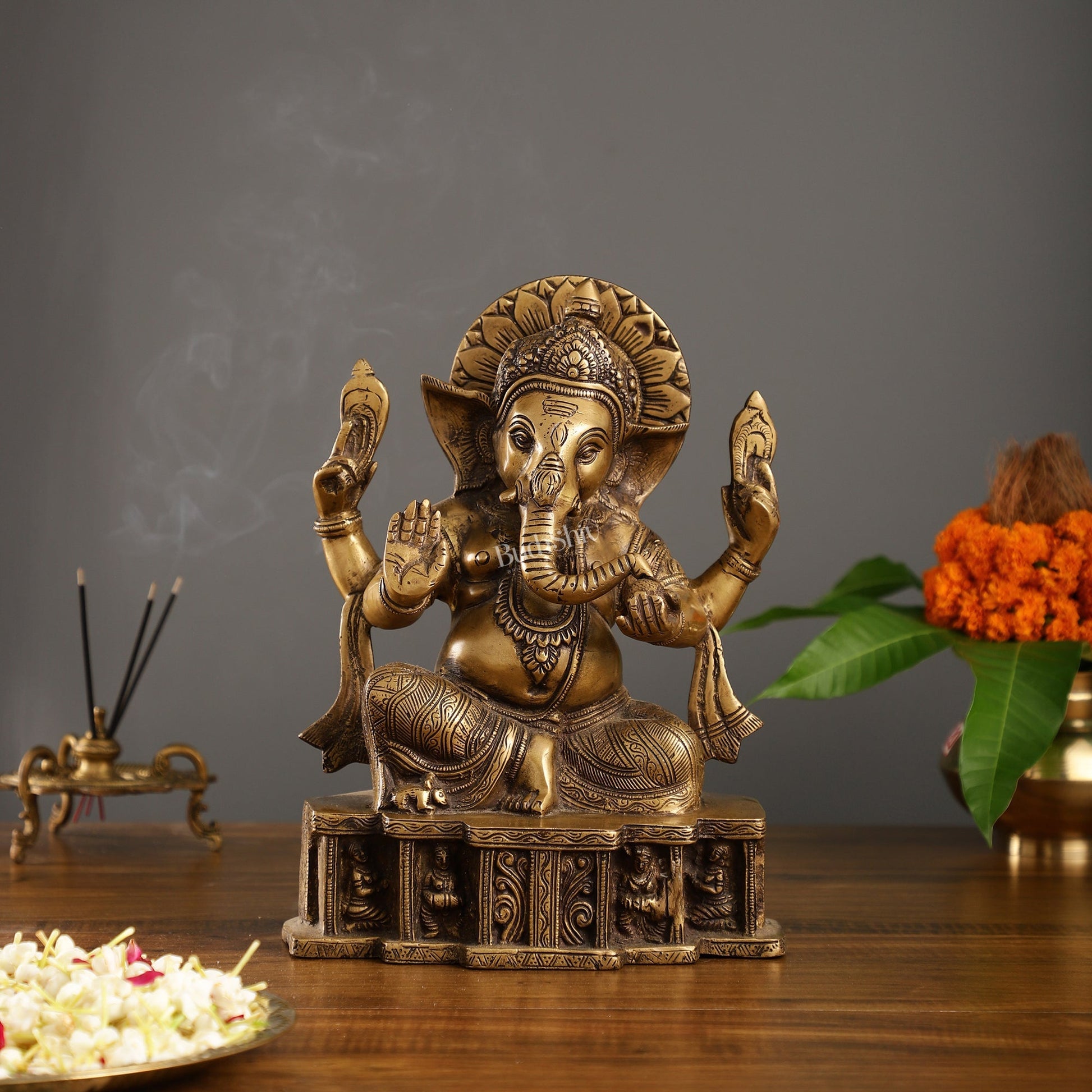 Brass Antique Finish Lord Ganesha Statue | 12-inch