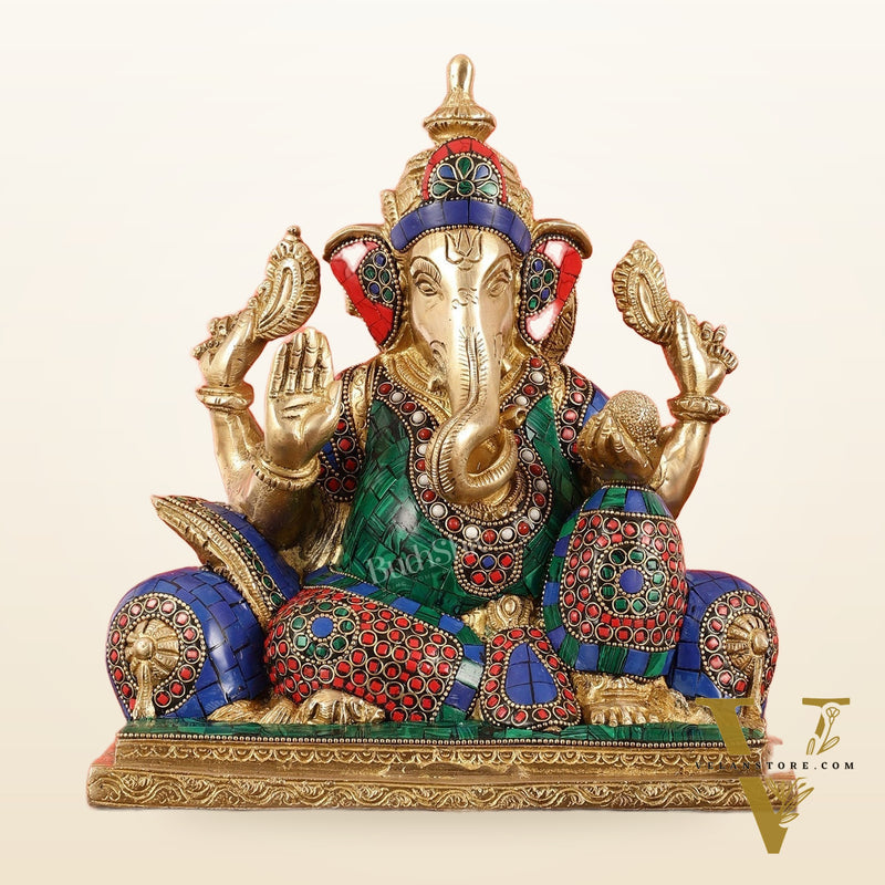 Brass Antique Ganapathi Idol - 10 Inches Height