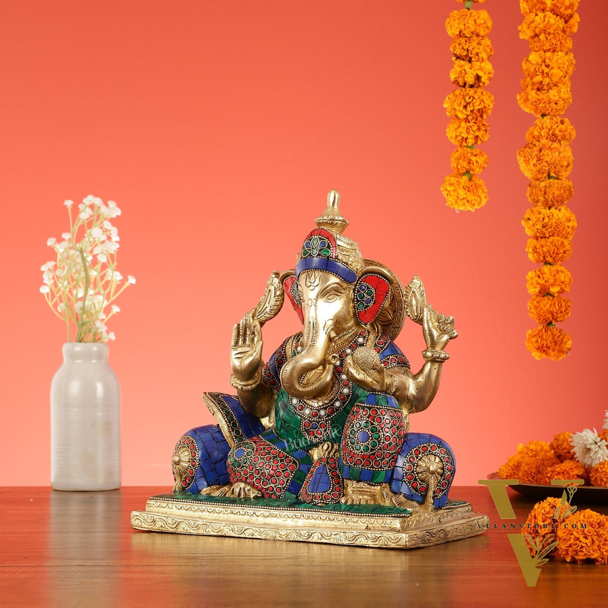 Brass Antique Ganapathi Idol - 10 Inches Height