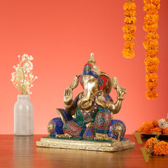 Brass Antique Ganapathi Idol - 10 Inches Height