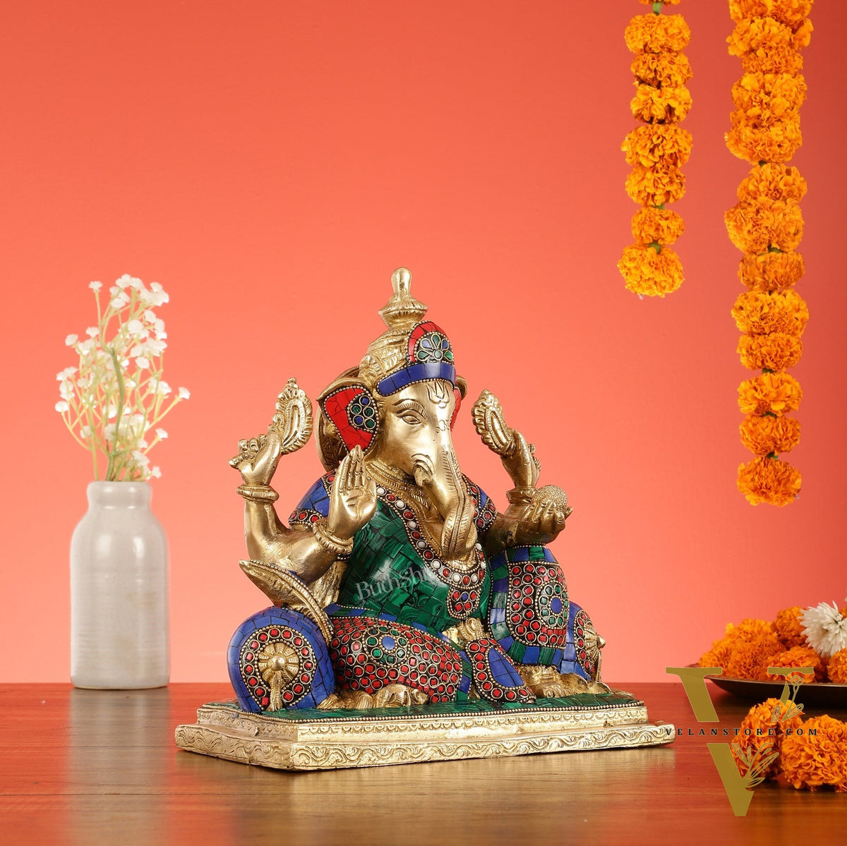 Brass Antique Ganapathi Idol - 10 Inches Height