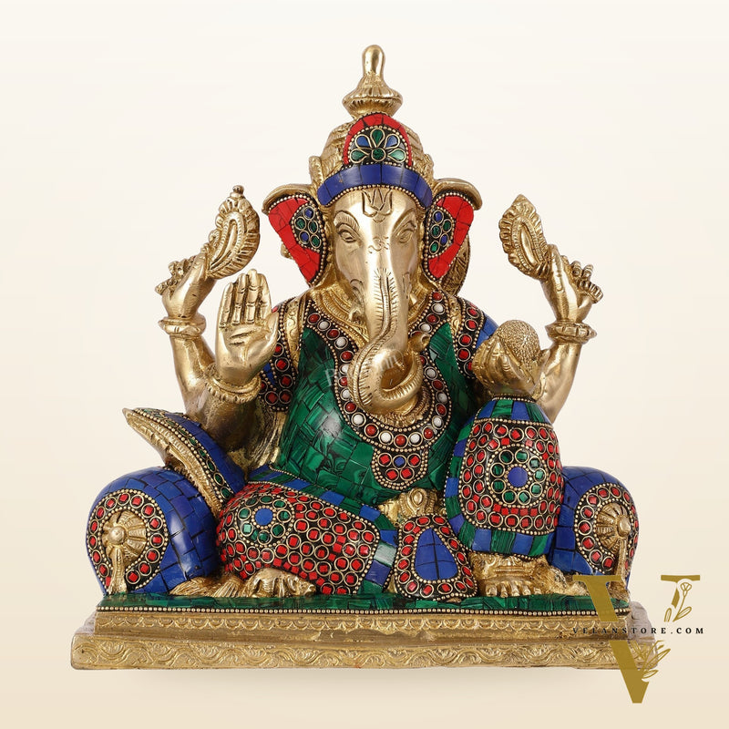 Brass Antique Ganapathi Idol - 10 Inches Height