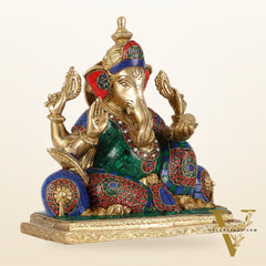 Brass Antique Ganapathi Idol - 10 Inches Height