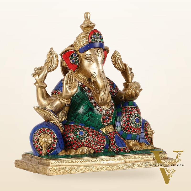Brass Antique Ganapathi Idol - 10 Inches Height