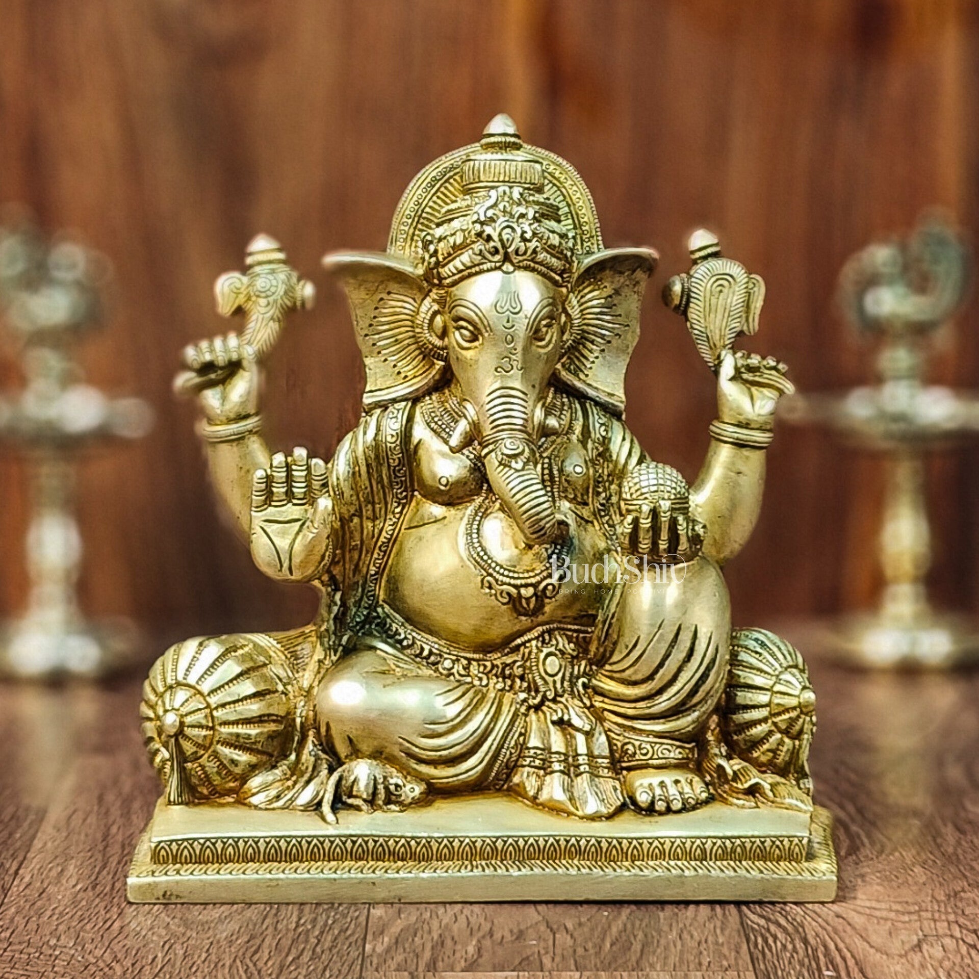 Brass Antique Ganapathi Idol - 10 Inches Height