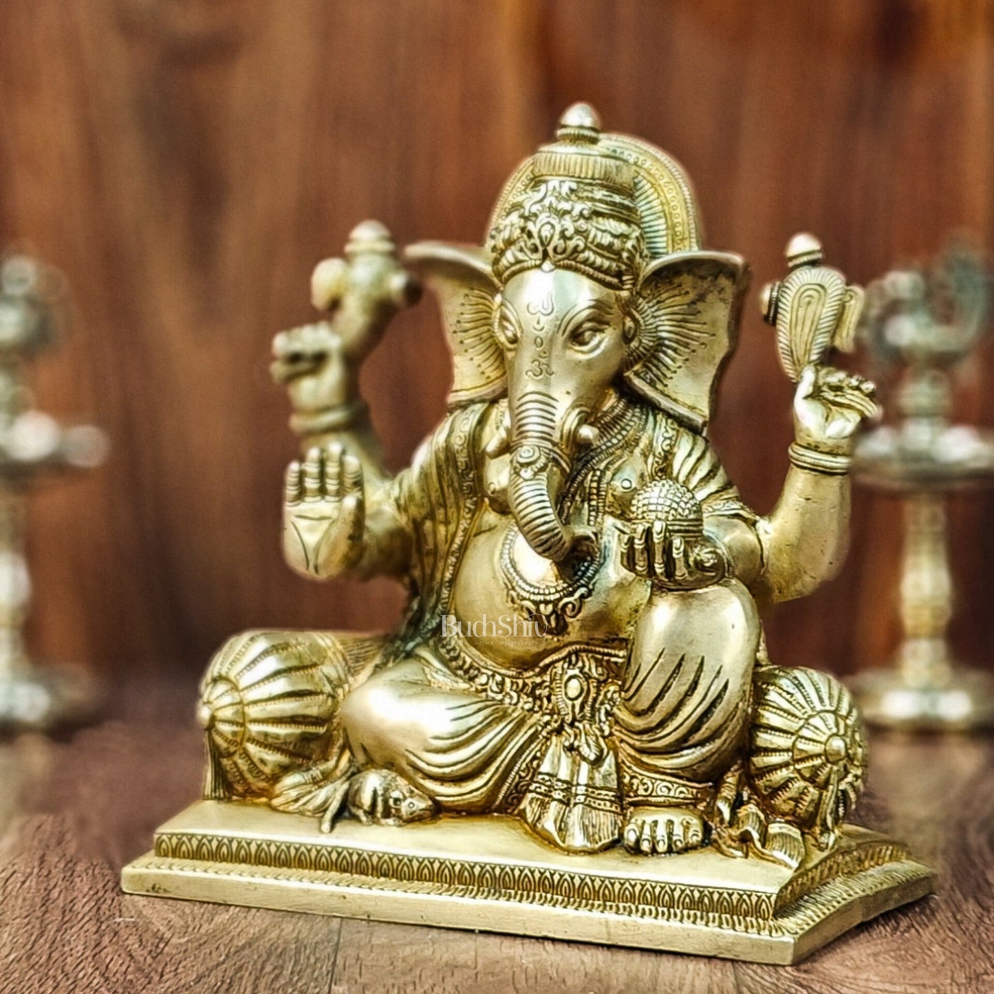 Brass Antique Ganapathi Idol - 10 Inches Height
