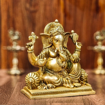 Brass Antique Ganapathi Idol - 10 Inches Height