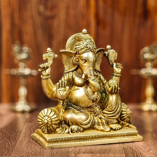 Brass Antique Ganapathi Idol - 10 Inches Height