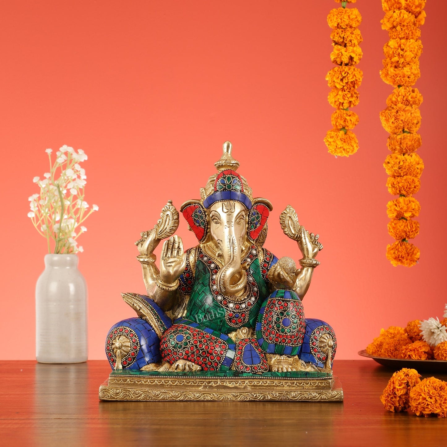 Brass Antique Ganapathi Idol - 10 Inches Height