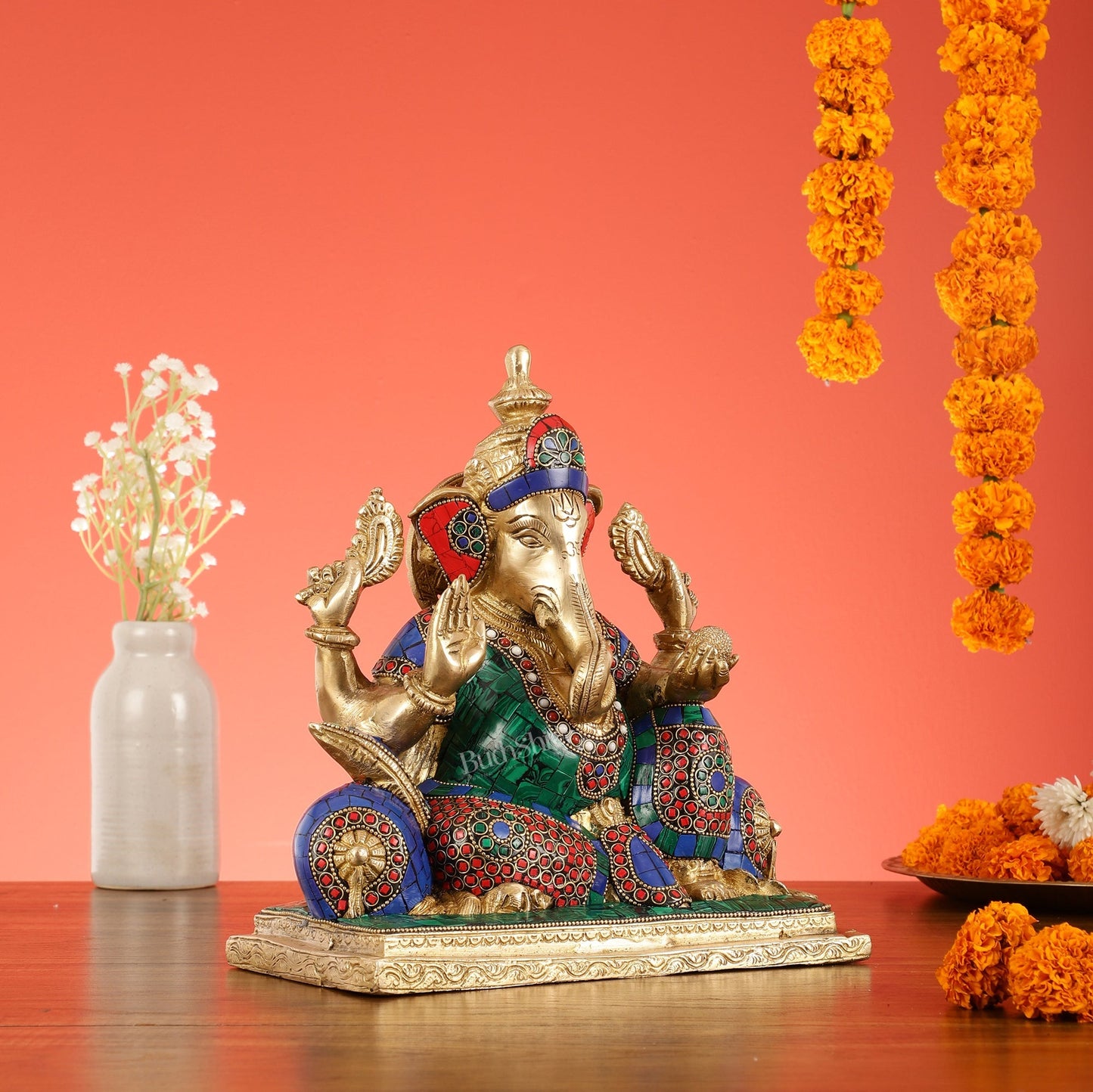 Brass Antique Ganapathi Idol - 10 Inches Height