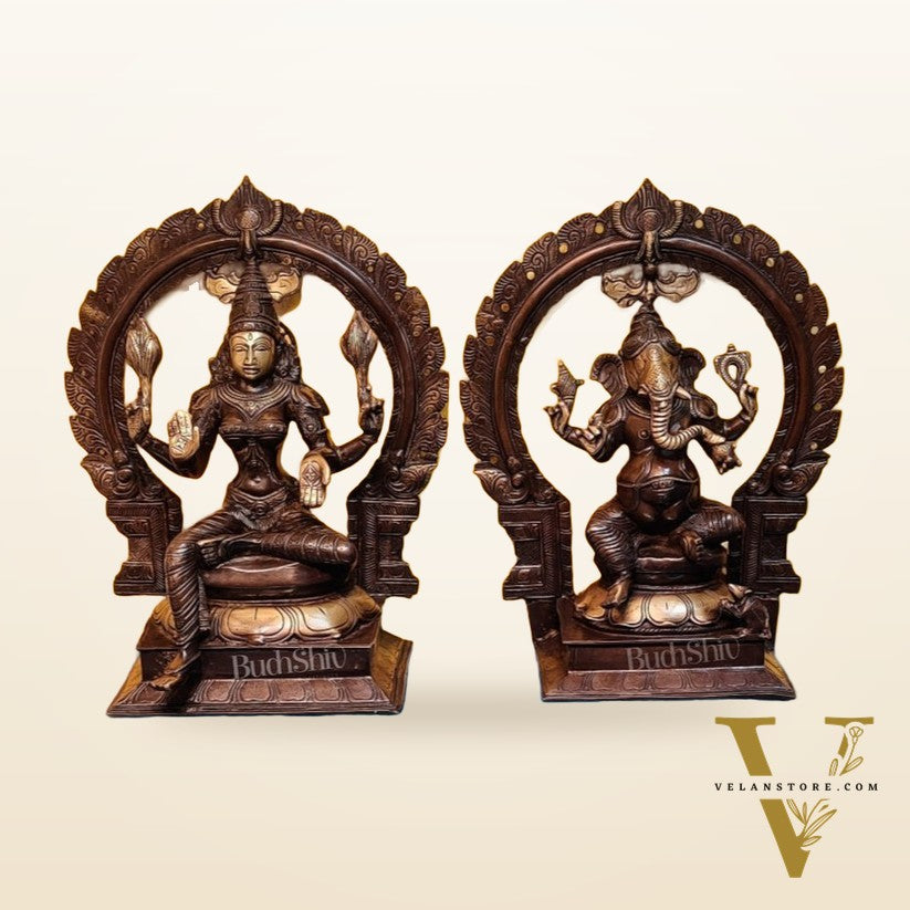 Brass Antique Ganesha Lakshmi - 18 inches | BudhShiv