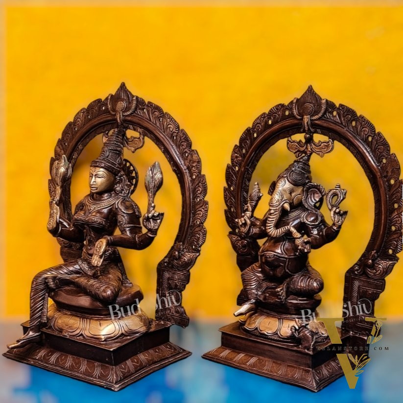 Brass Antique Ganesha Lakshmi - 18 inches | BudhShiv