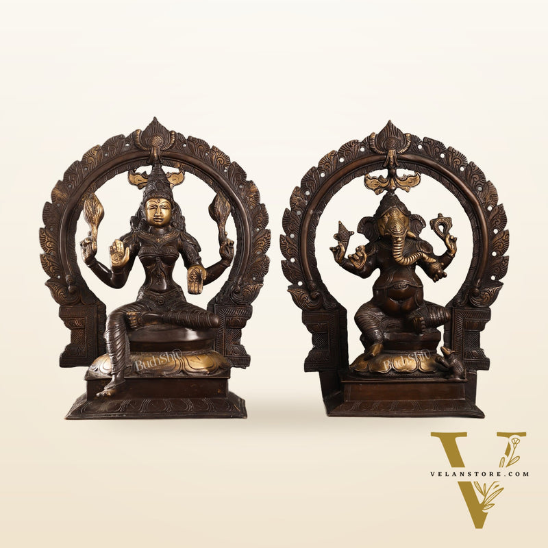Brass Antique Ganesha Lakshmi - 18 inches | BudhShiv