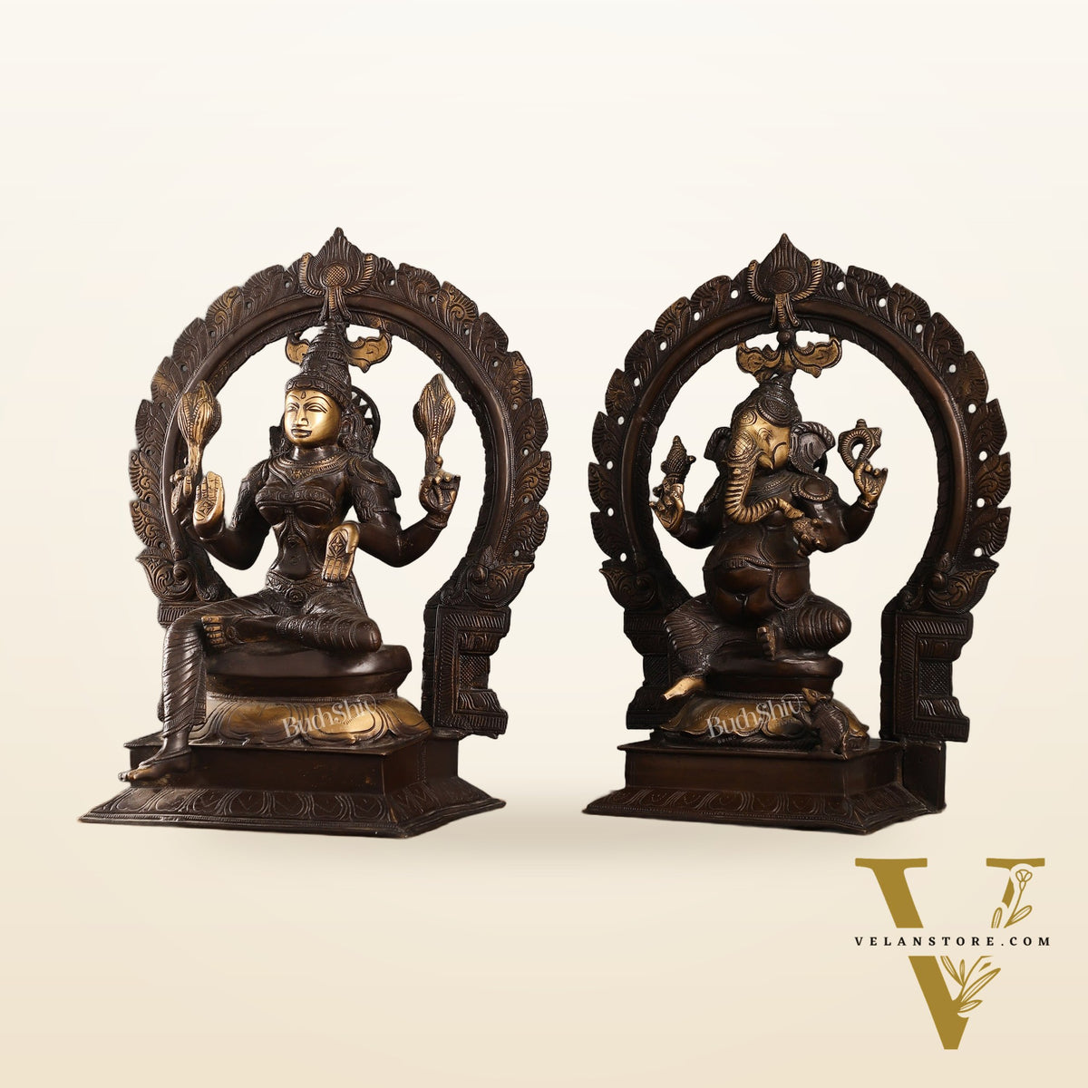 Brass Antique Ganesha Lakshmi - 18 inches | BudhShiv