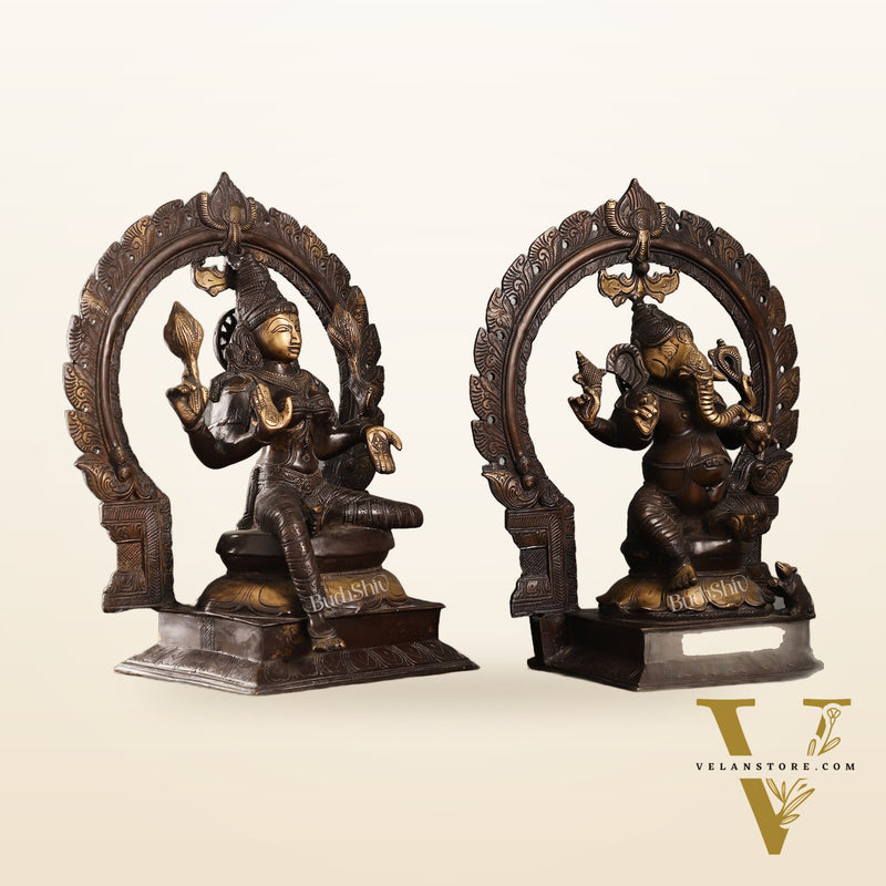 Brass Antique Ganesha Lakshmi - 18 inches | BudhShiv