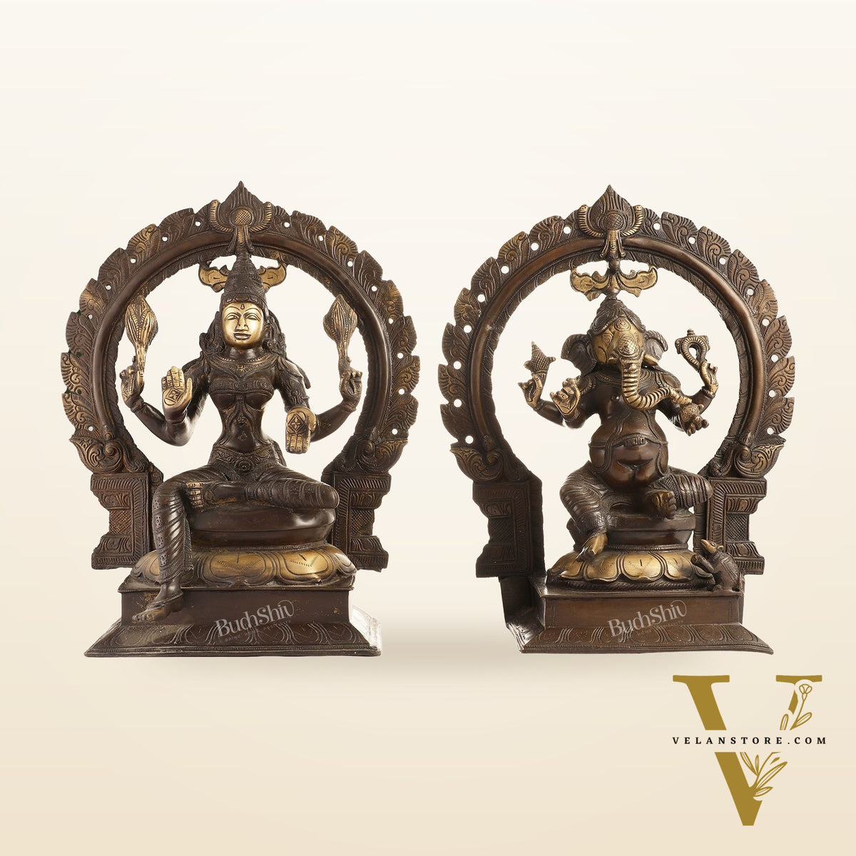 Brass Antique Ganesha Lakshmi - 18 inches | BudhShiv