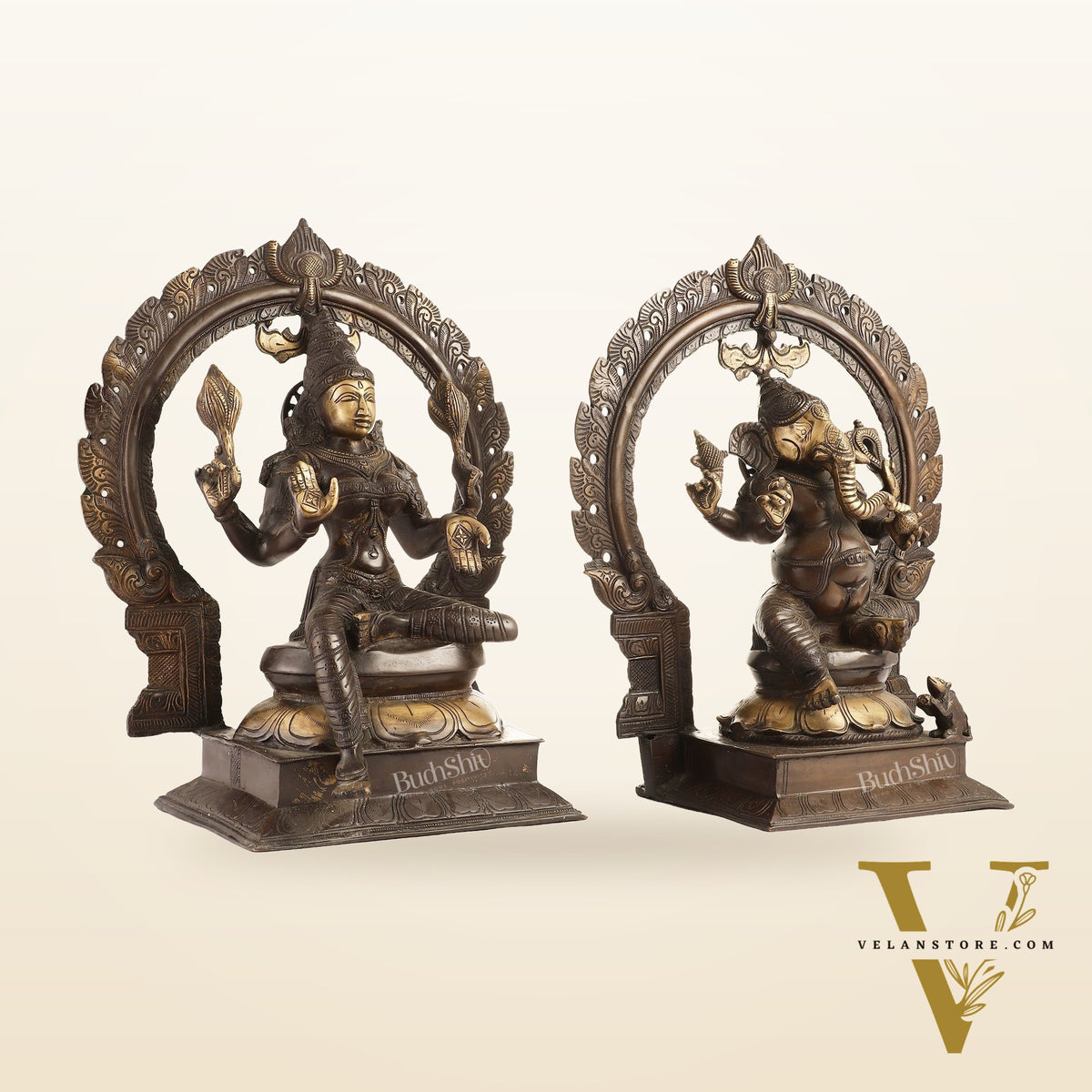 Brass Antique Ganesha Lakshmi - 18 inches | BudhShiv