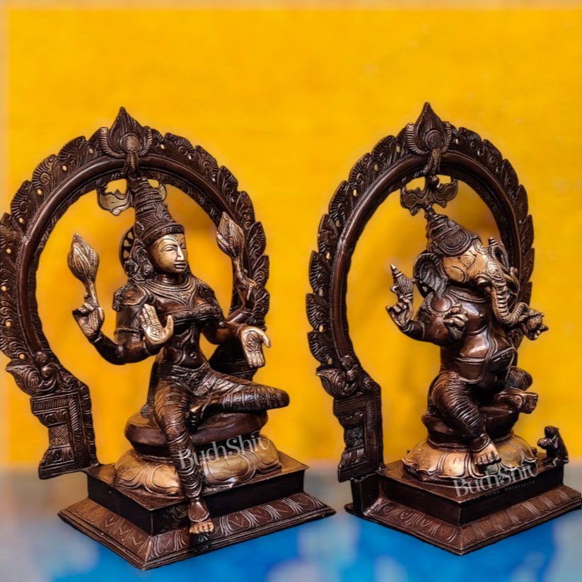 Brass Antique Ganesha Lakshmi - 18 inches | BudhShiv