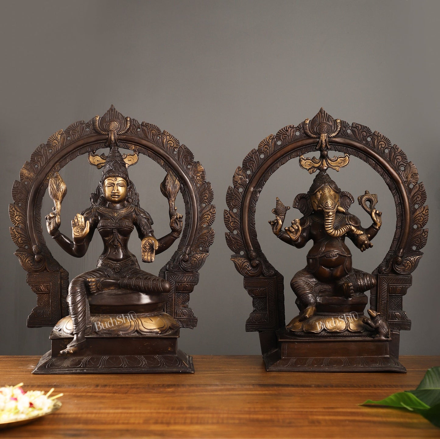 Brass Antique Ganesha Lakshmi - 18 inches | BudhShiv