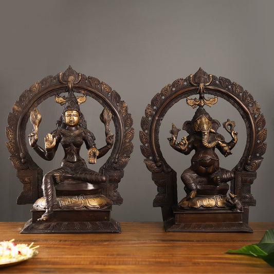 Brass Antique Ganesha Lakshmi - 18 inches | BudhShiv