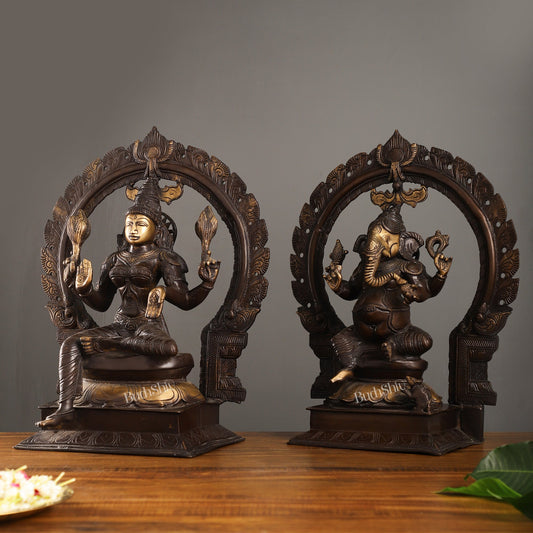 Brass Antique Ganesha Lakshmi - 18 inches | BudhShiv