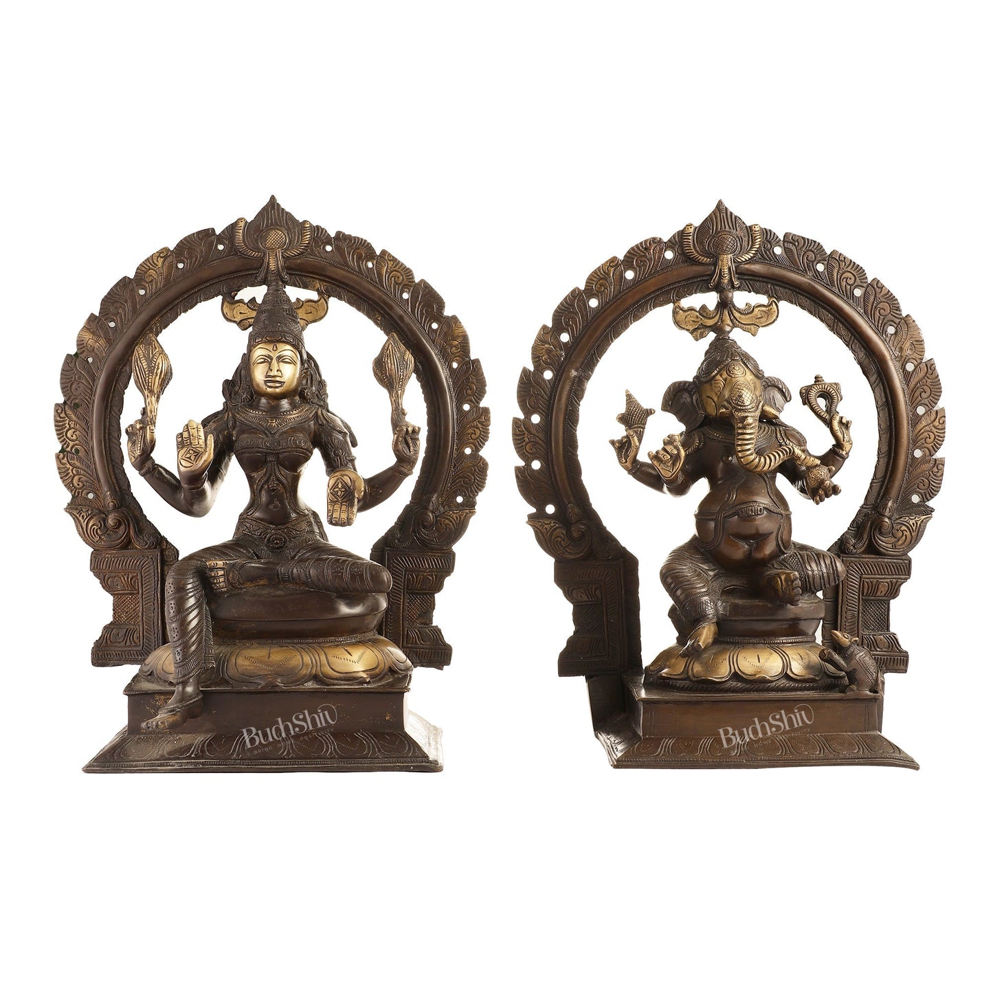 Brass Antique Ganesha Lakshmi - 18 inches | BudhShiv