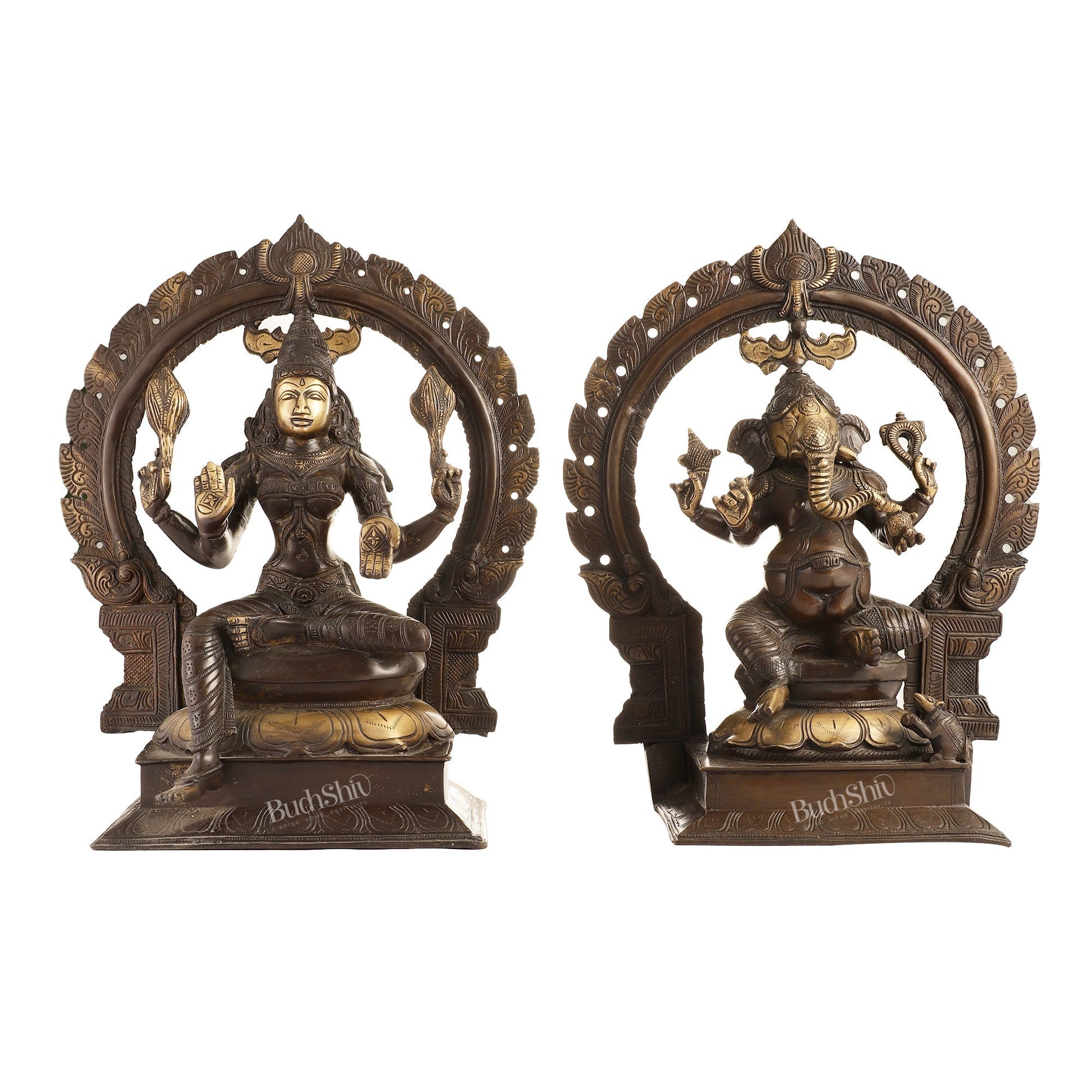 Brass Antique Ganesha Lakshmi - 18 inches | BudhShiv