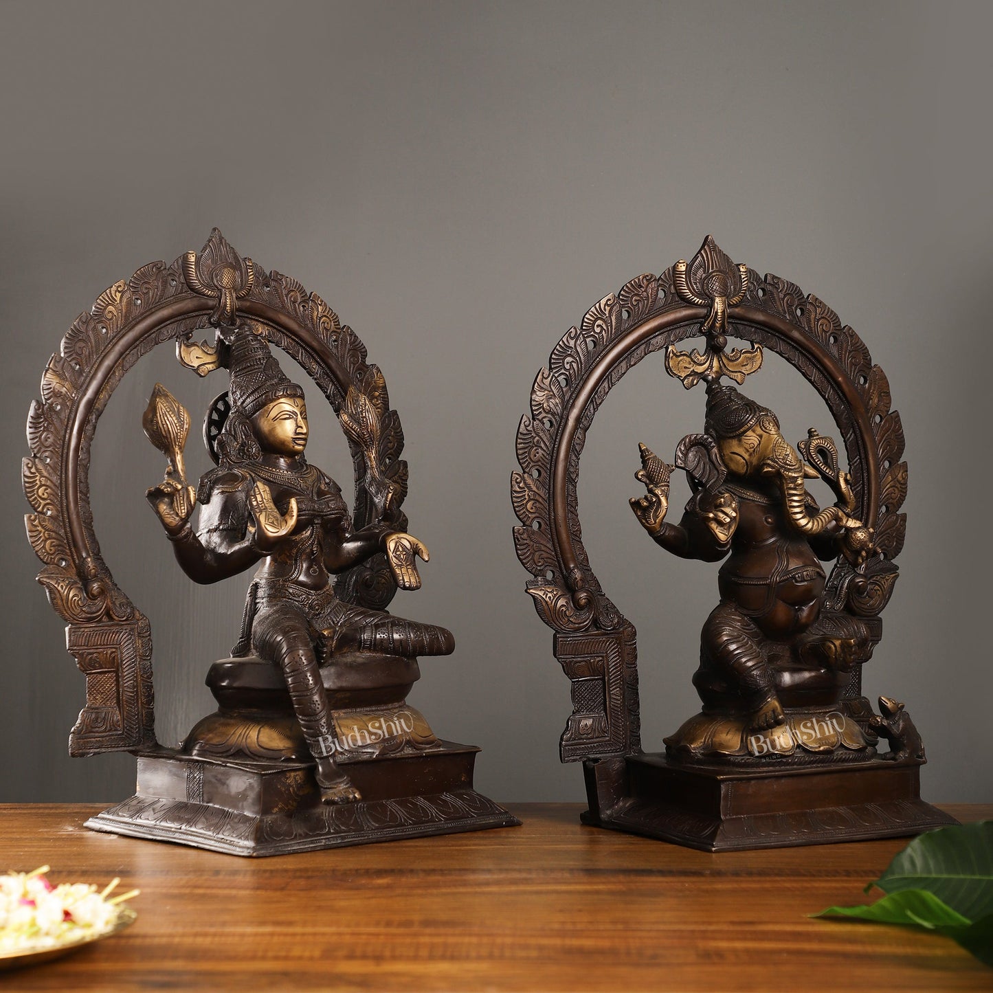 Brass Antique Ganesha Lakshmi - 18 inches | BudhShiv