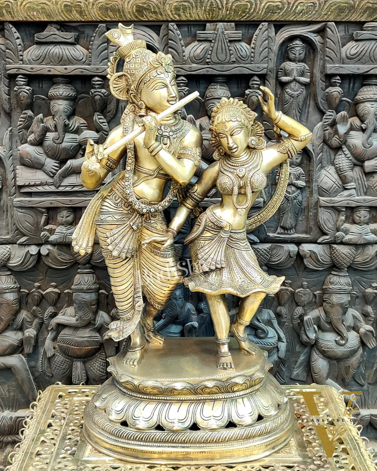 Brass Antique Golden Finish Radha Krishna Dancing Statue 23 inch