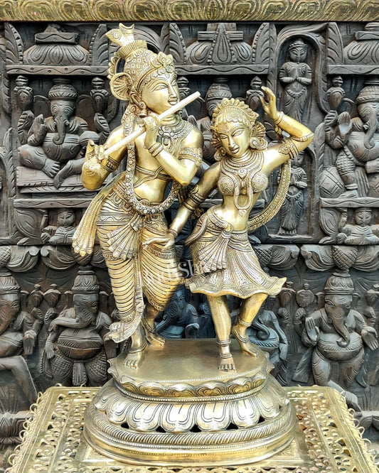 Brass Antique Golden Finish Radha Krishna Dancing Statue 23 inch