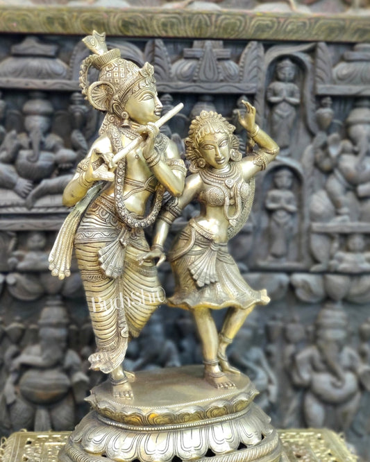 Brass Antique Golden Finish Radha Krishna Dancing Statue 23 inch
