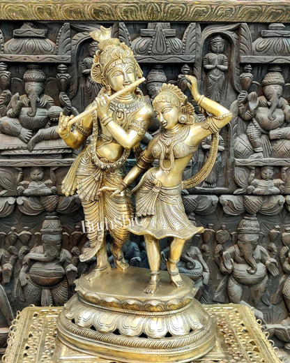 Brass Antique Golden Finish Radha Krishna Dancing Statue 23 inch