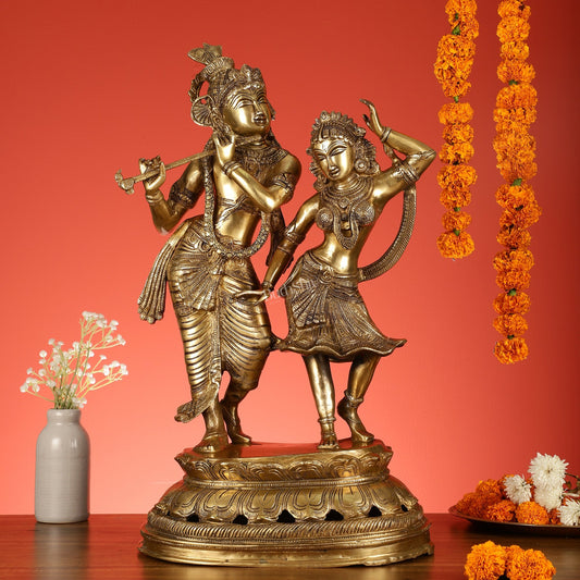Brass Radha Krishna Dancing Statue 23 inch