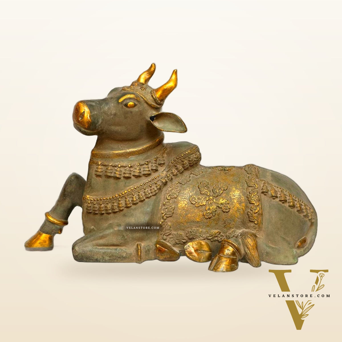 Brass Antique Large Nandi Sculpture 35" Sand Finish