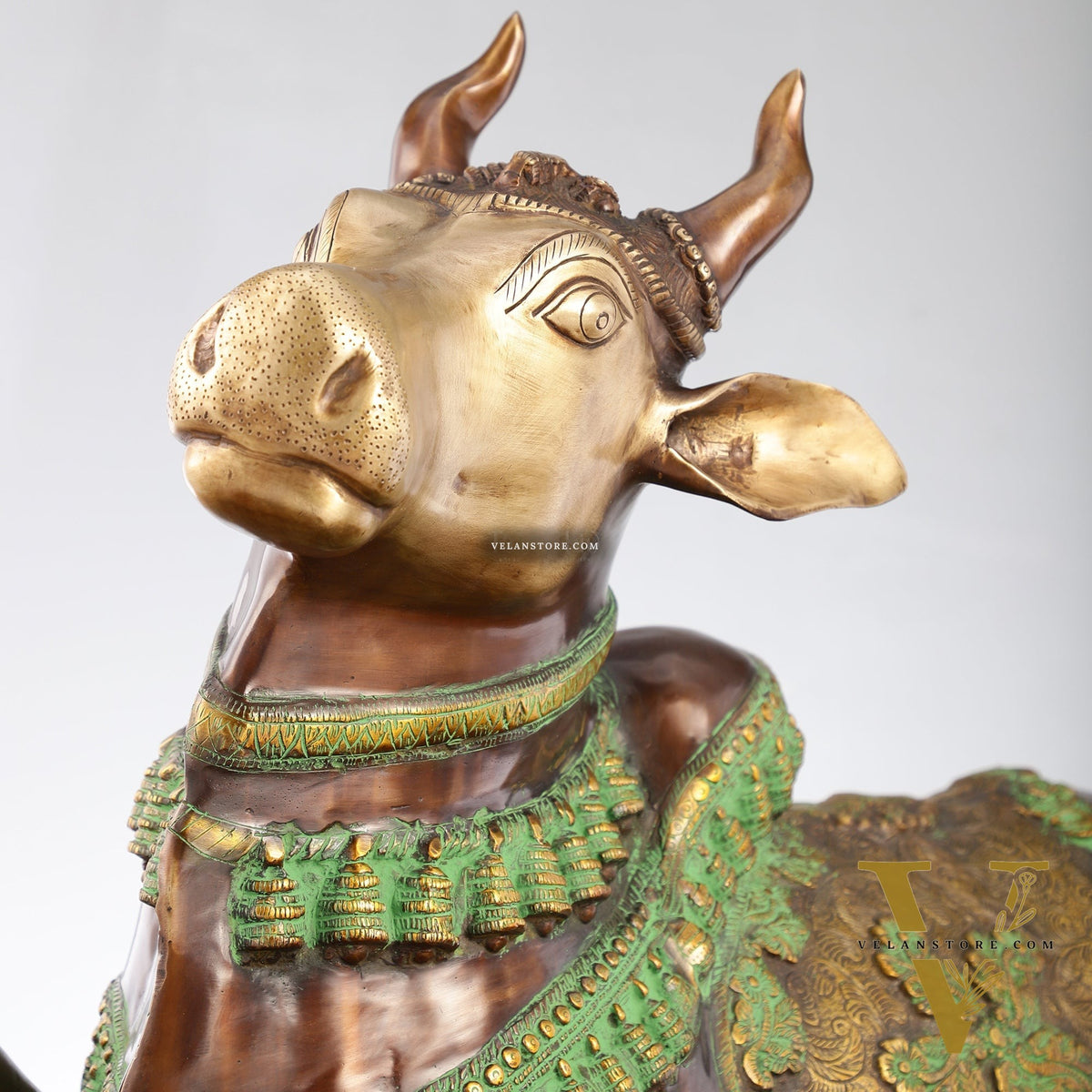 Brass Antique Large Nandi Sculpture Brown and Green 33 inch