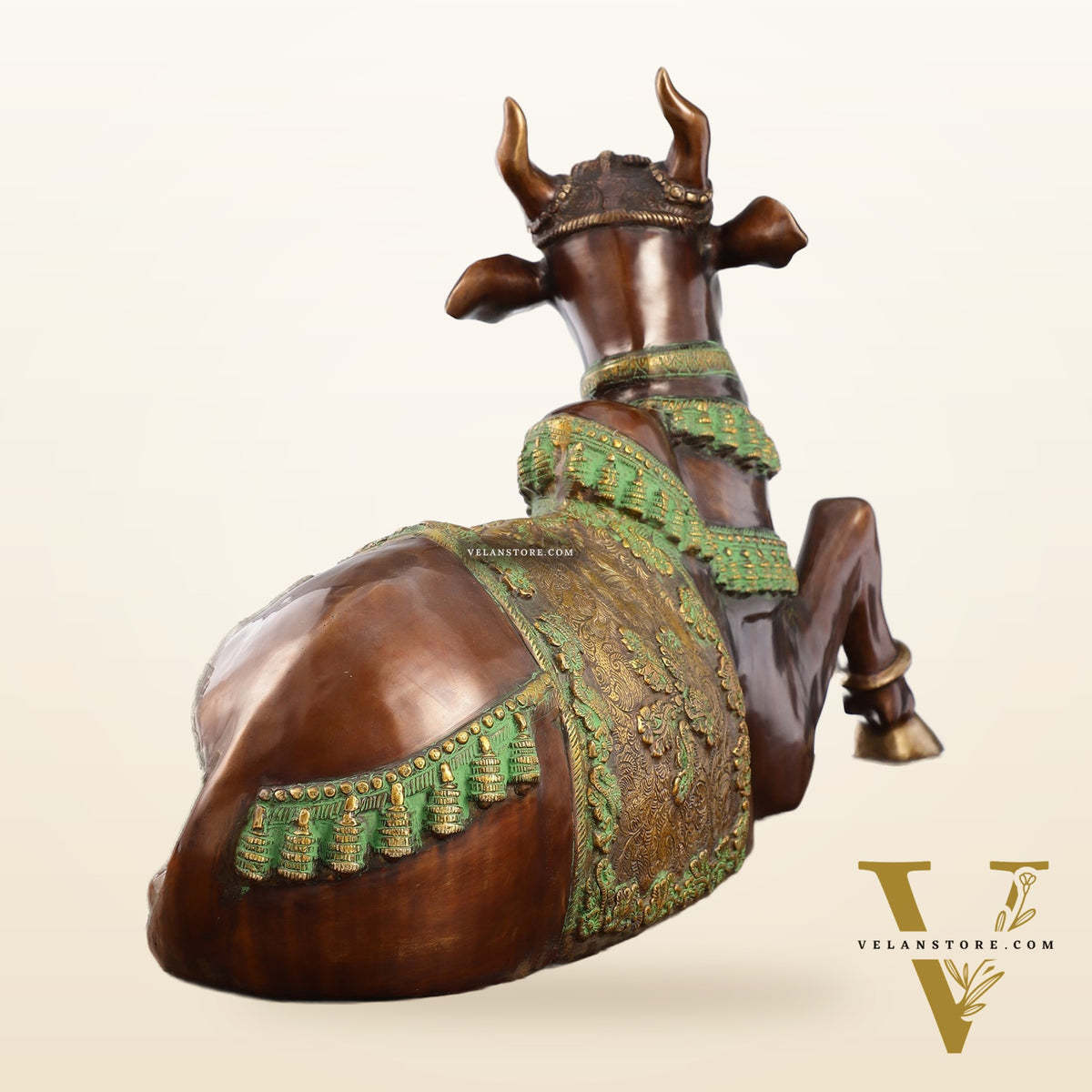 Brass Antique Large Nandi Sculpture Brown and Green 33 inch