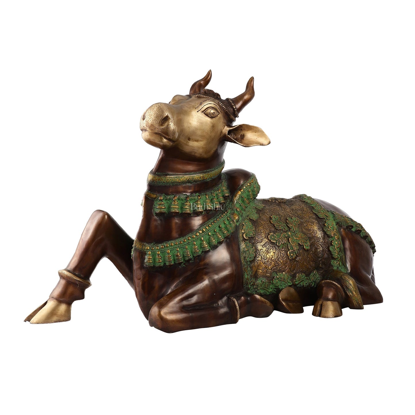 Brass Antique Large Nandi Sculpture Brown and Green 33 inch