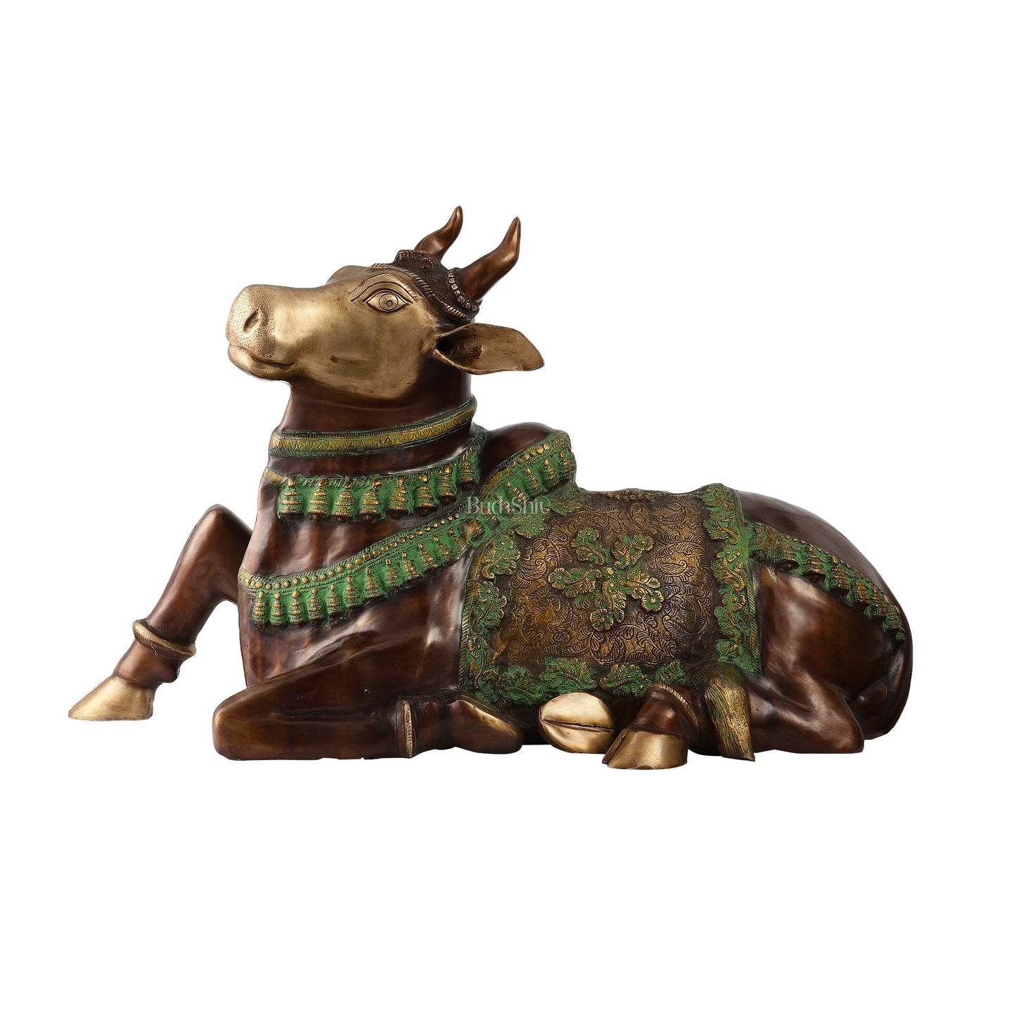 Brass Antique Large Nandi Sculpture Brown and Green 33 inch