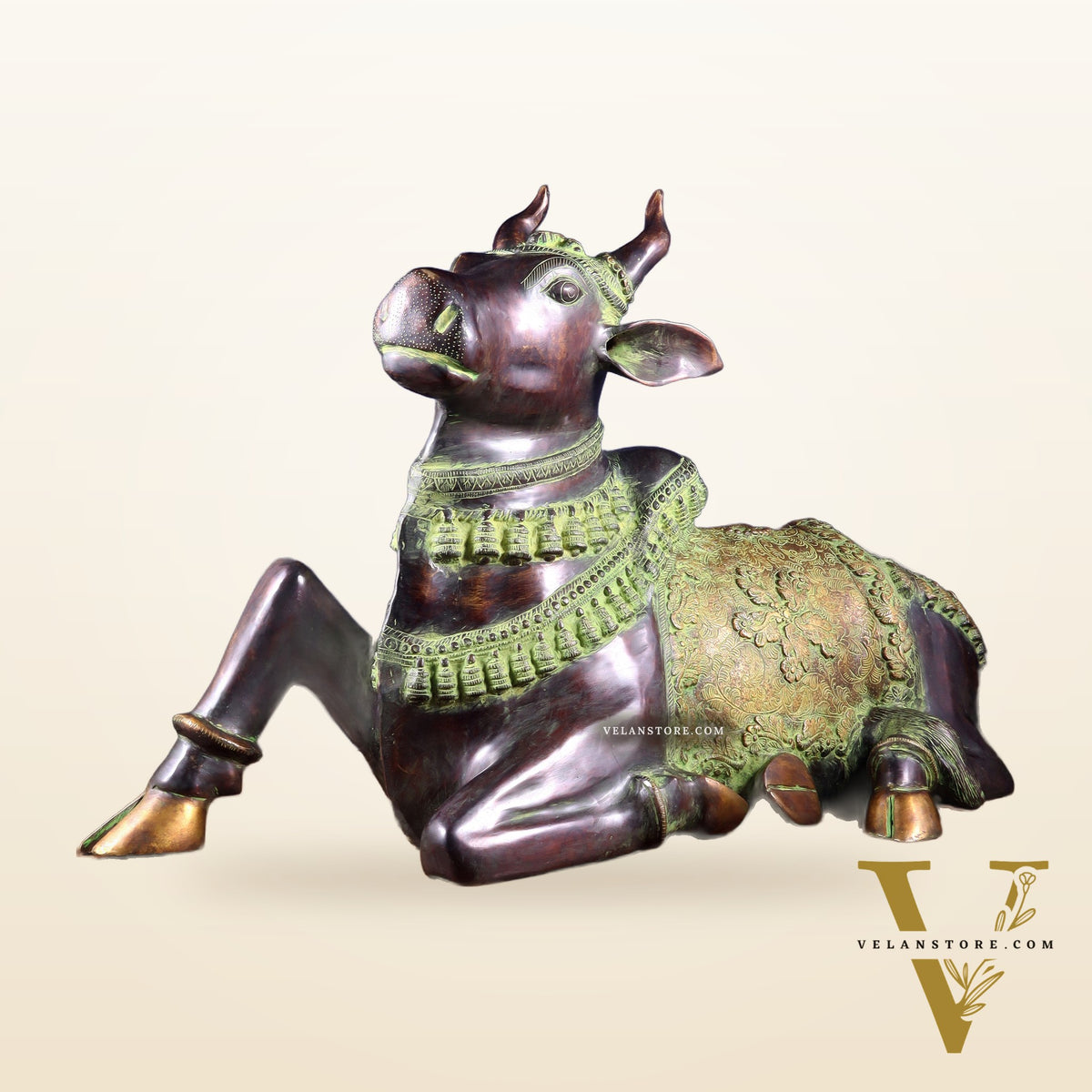 Brass Antique Large Nandi Sculpture | BudhShiv 33" copper and green
